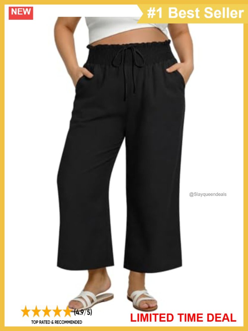Plus Size Wide Leg Palazzo Pants Smocked High Waist Lounge Trousers Pockets